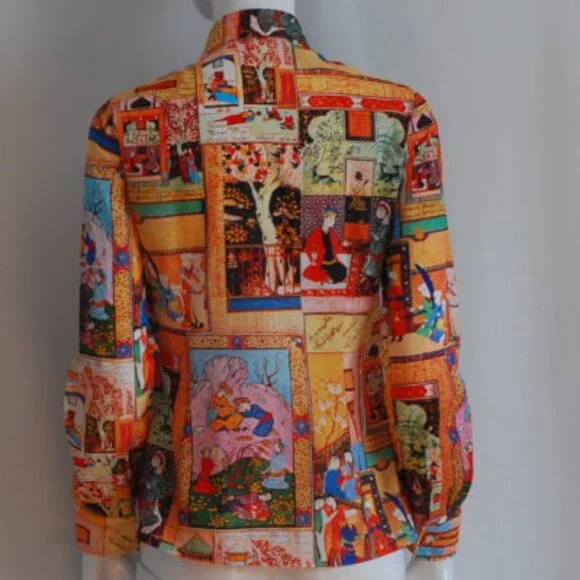 Claude Lerins 1970's Storied Blouse With Asian Scenes - France - Picture 2 of 4